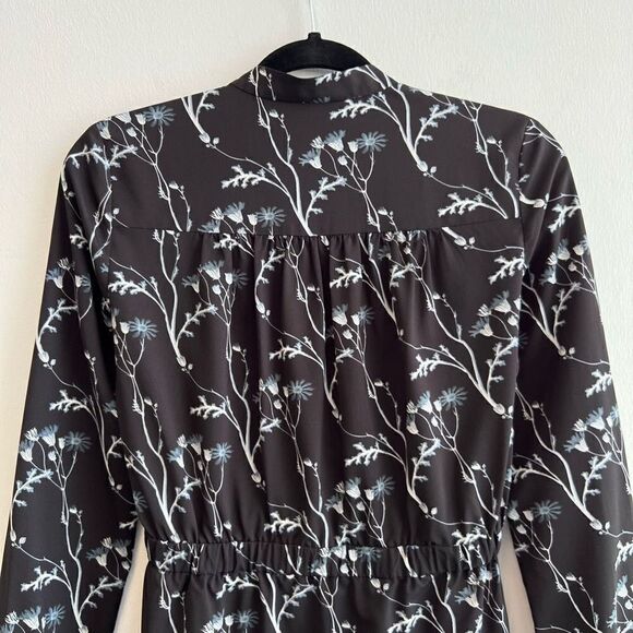 Thakoon Addition Dress Women's Size 0 Black Blue Floral Draped Elastic Waist - Picture 8 of 12